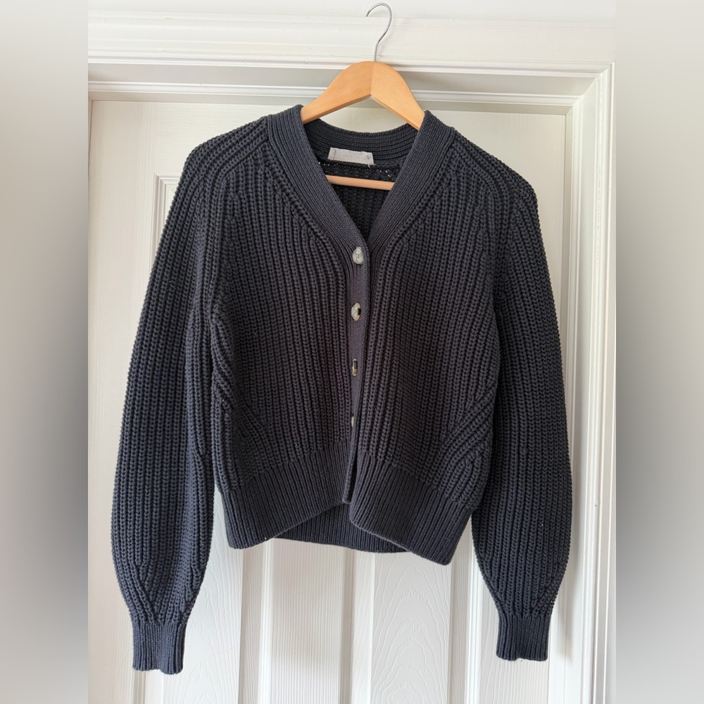 Everlane Black Chunky Ribbed Button-Front Cardigan